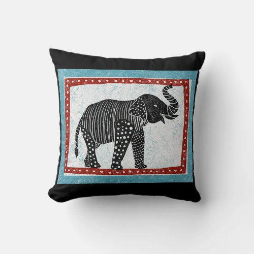 Elephant Throw Pillow Blue Red Black White