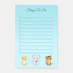 Elephant, Tiger & Leopard on Sky Blue Things To Do Post-it Notes