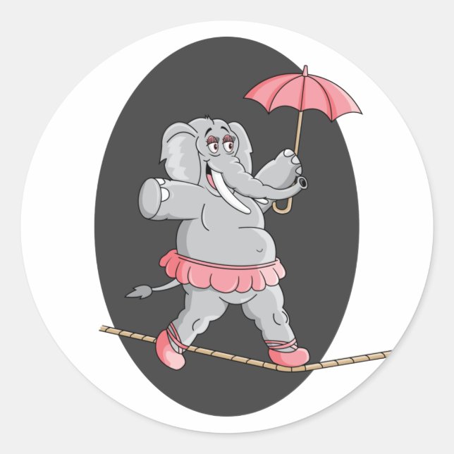 Elephant Tightrope Walker Classic Round Sticker (Front)