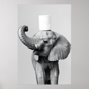 Elephant Toilet Paper Roll Print, Funny Bathroom Poster