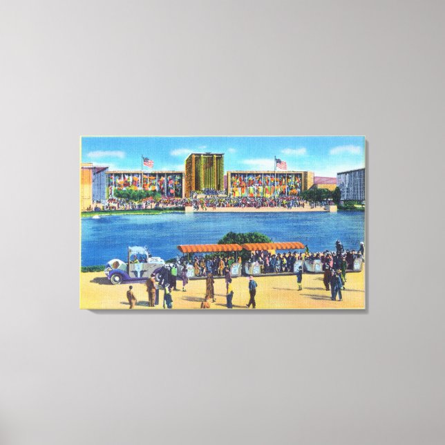 Elephant Train and Federal Bldg, CA Worlds Fair Canvas Print (Front)