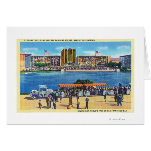 Elephant Train and Federal Bldg, CA Worlds Fair Cards (Front Horizontal)