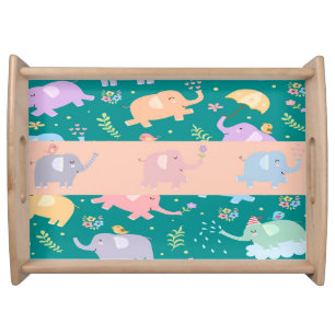 Elephant Tray for Kids with Pastel Elephants