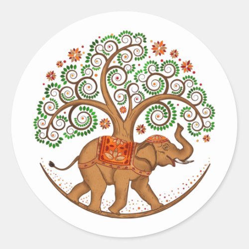 Elephant Tree of life in Mandala Classic Round Sticker