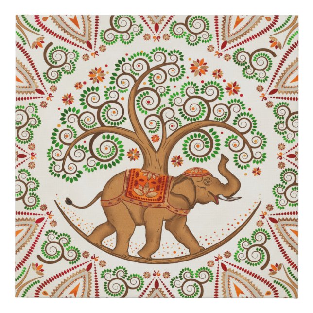 Elephant Tree of life in Mandala Faux Canvas Print (Front)