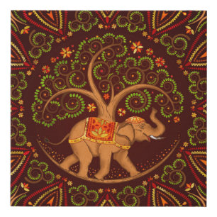 Elephant Tree of life in Mandala Faux Canvas Print