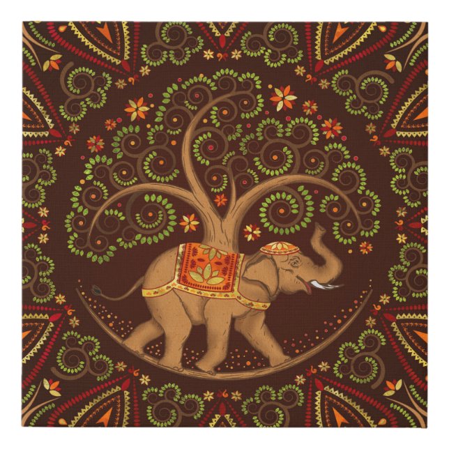 Elephant Tree of life in Mandala Faux Canvas Print (Front)