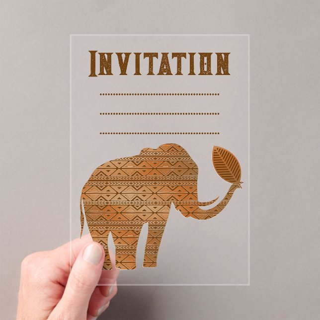 Elephant Tribal Art Design Acrylic Invitations (Insitu (Handheld))