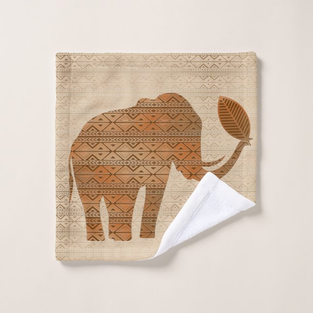 Elephant Tribal Art Design Bath Towel Set (Wash Cloth)