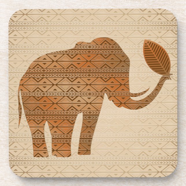 Elephant Tribal Art Design Beverage Coaster (Front)