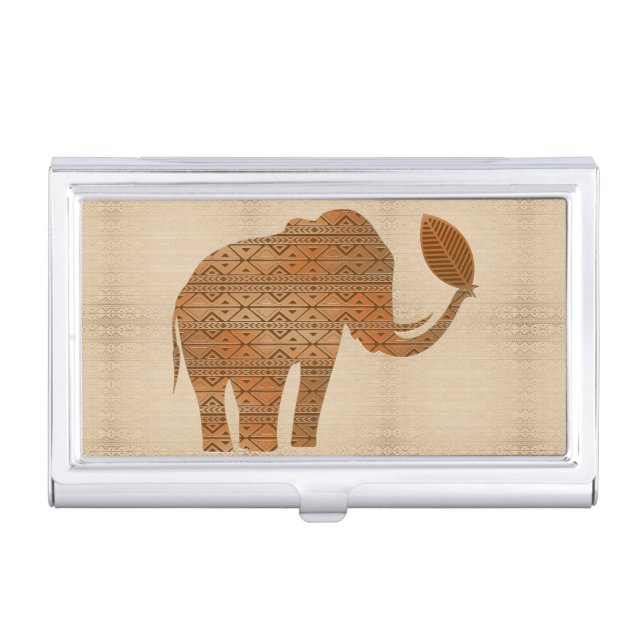 Elephant Tribal Art Design Business Card Case (Front)