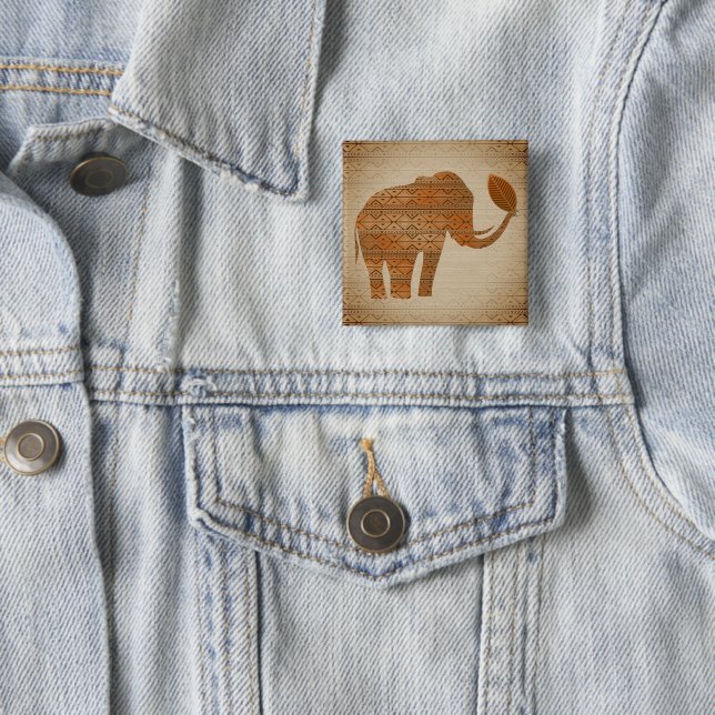 Elephant Tribal Art Design Button (In Situ)