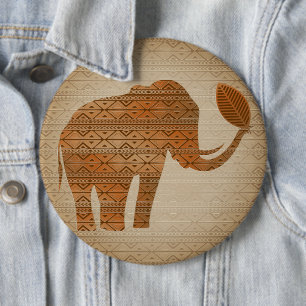 Elephant Tribal Art Design Button