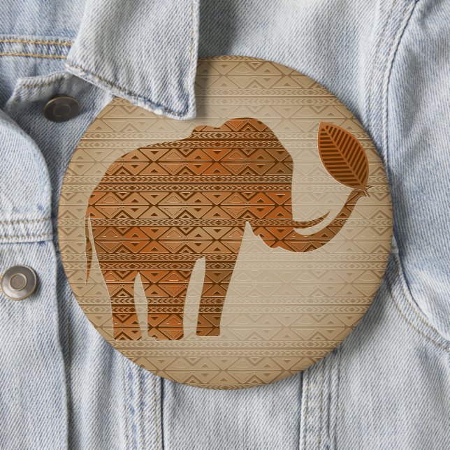 Elephant Tribal Art Design Button (In Situ)