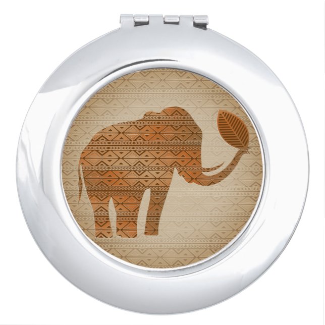 Elephant Tribal Art Design Compact Mirror (Front)