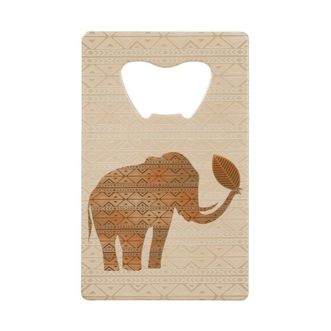 Elephant Tribal Art Design Credit Card Bottle Opener (Front)