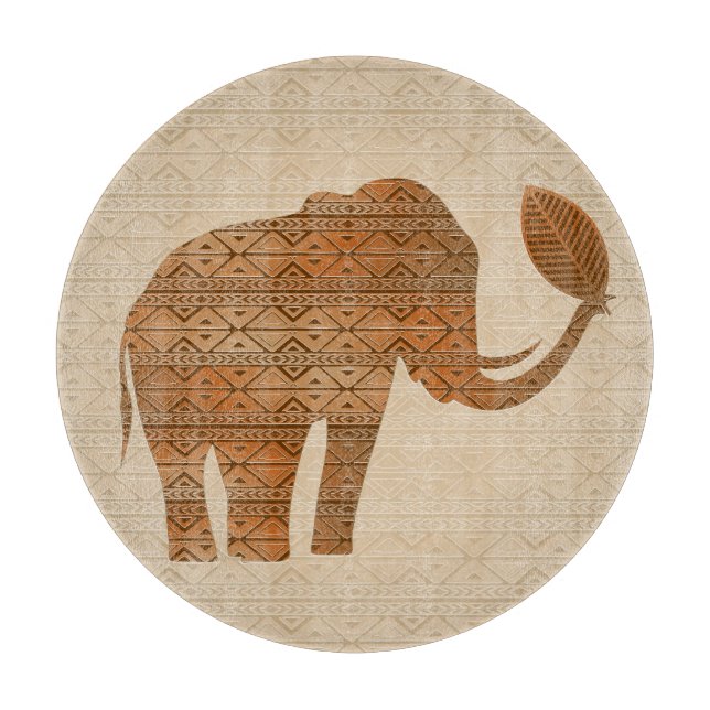 Elephant Tribal Art Design Cutting Board (Front)