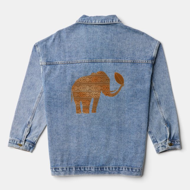 Elephant Tribal Art Design Denim Jacket (Back)
