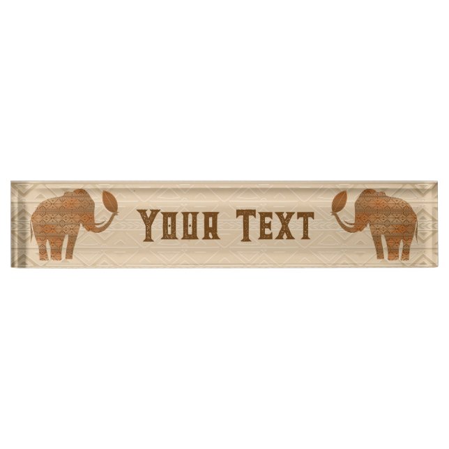 Elephant Tribal Art Design Desk Name Plate (Front)