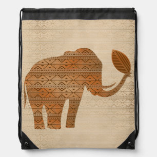 Elephant Tribal Art Design Drawstring Bag