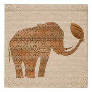 Elephant Tribal Art Design Faux Canvas Print