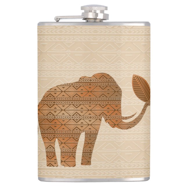 Elephant Tribal Art Design Flask (Front)