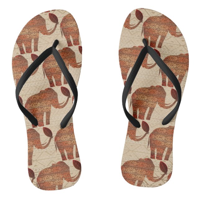 Elephant Tribal Art Design Flip Flops (Footbed)