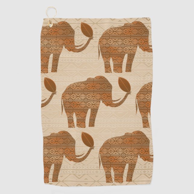 Elephant Tribal Art Design Golf Towel (Front)
