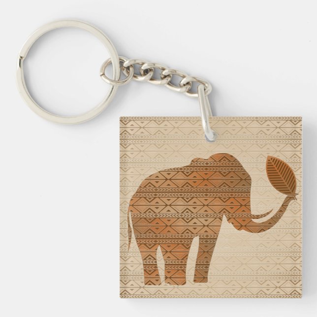 Elephant Tribal Art Design Keychain (Front)