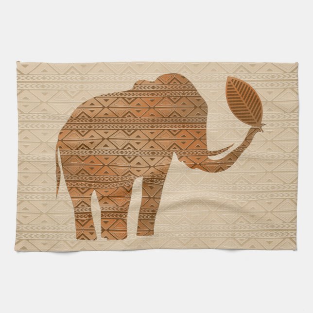 Elephant Tribal Art Design Kitchen Towel (Horizontal)