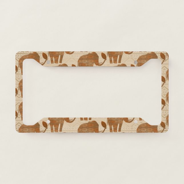 Elephant Tribal Art Design License Plate Frame (Front)