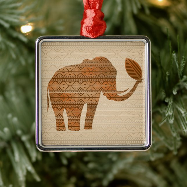 Elephant Tribal Art Design Metal Ornament (Tree)