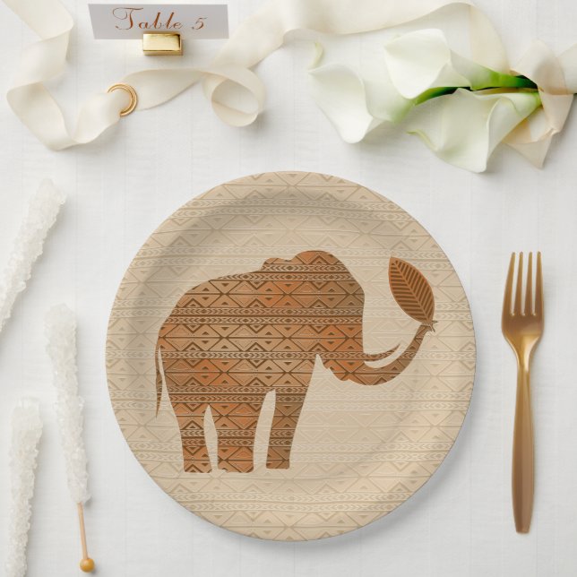 Elephant Tribal Art Design Paper Plates (Wedding)