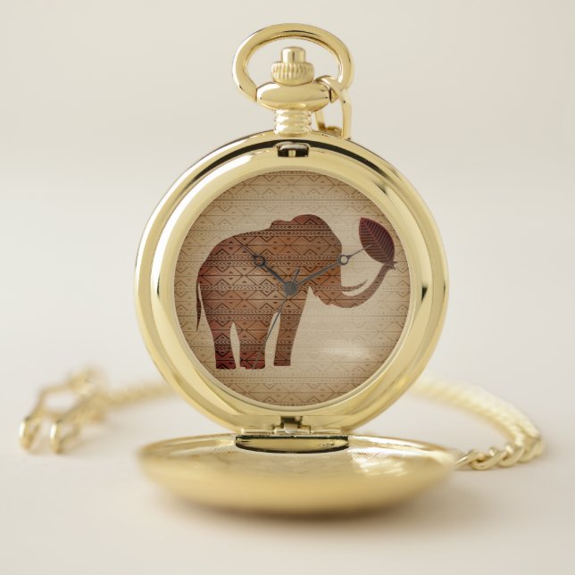 Elephant Tribal Art Design Pocket Watch (Inside)