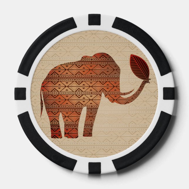 Elephant Tribal Art Design Poker Chips (Front)