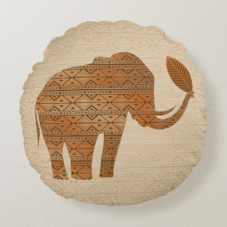 Elephant Tribal Art Design Round Pillow