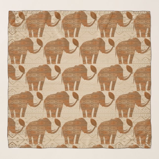Elephant Tribal Art Design Scarf (Front)