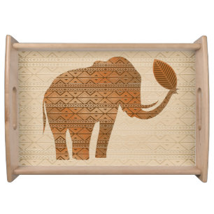 Elephant Tribal Art Design Serving Tray
