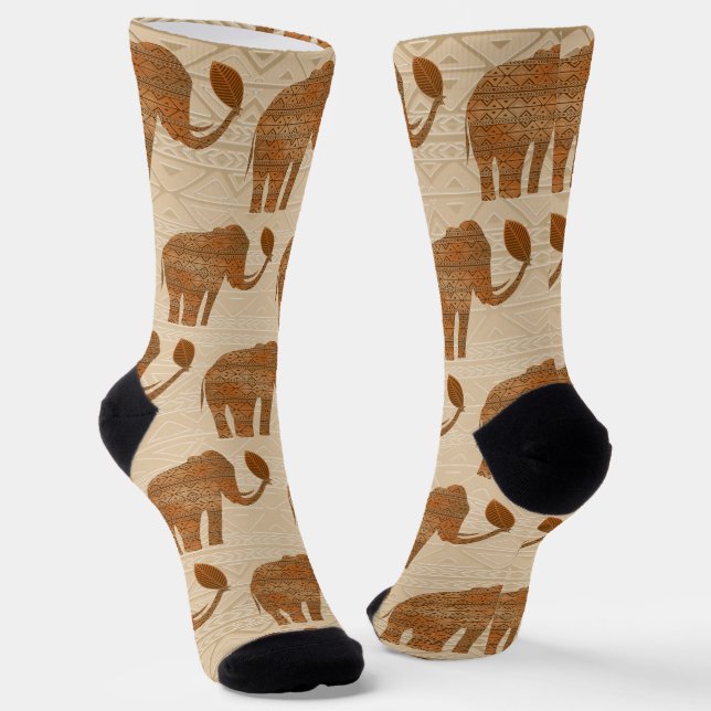 Elephant Tribal Art Design Socks (Angled)