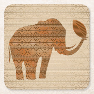 Elephant Tribal Art Design Square Paper Coaster