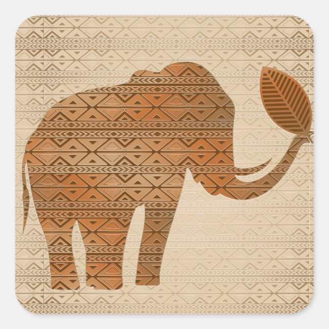 Elephant Tribal Art Design Square Sticker (Front)