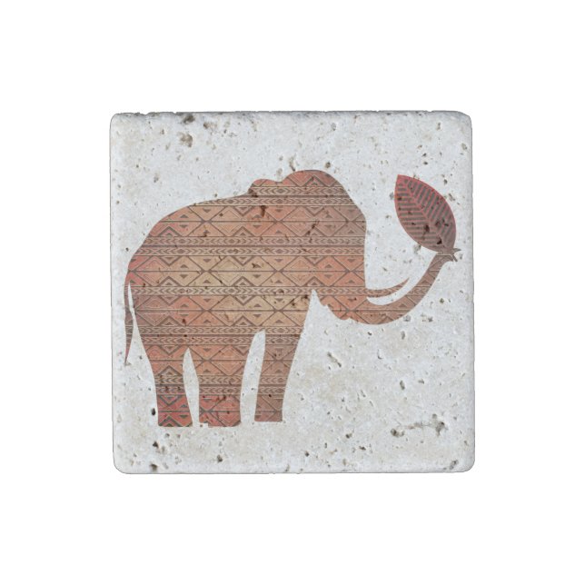 Elephant Tribal Art Design Stone Magnet (Front)