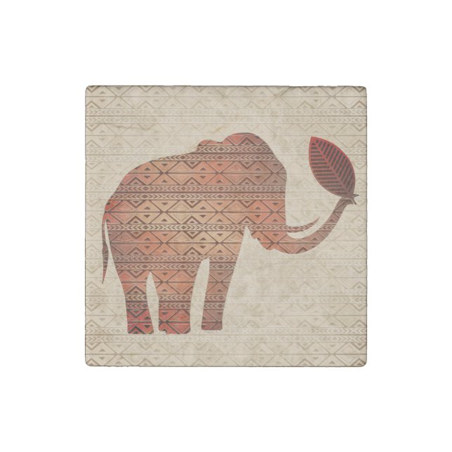 Elephant Tribal Art Design Stone Magnet (Front)