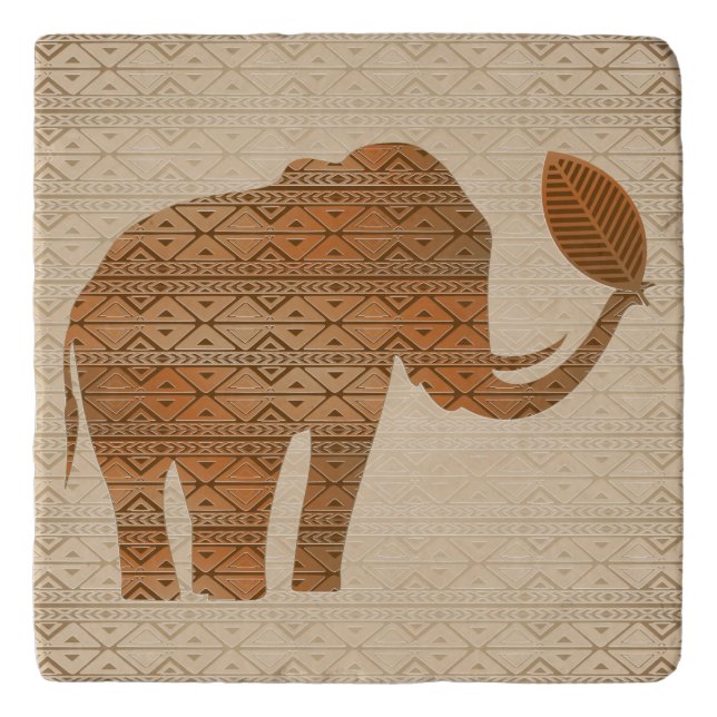Elephant Tribal Art Design Trivet (Front)