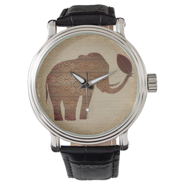 Elephant Tribal Art Design Watch (Front)