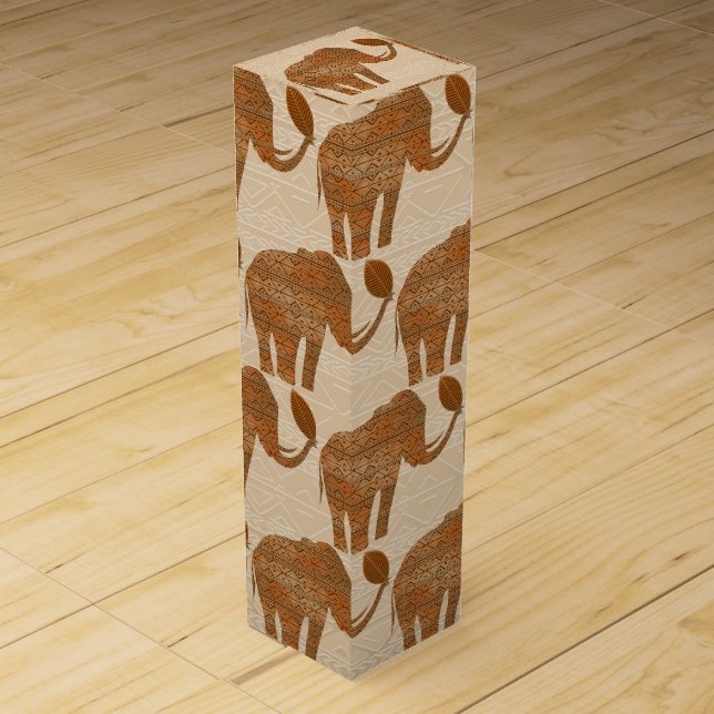 Elephant Tribal Art Design Wine Box (Front)