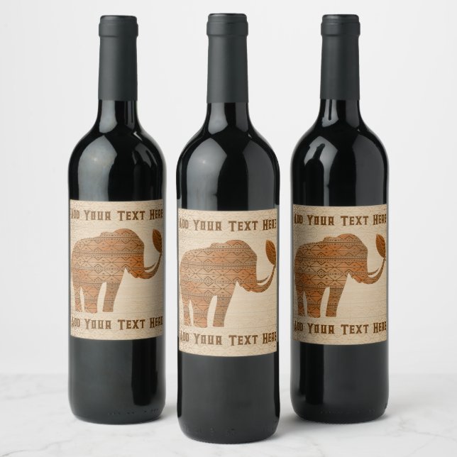 Elephant Tribal Art Design Wine Label (Bottles)
