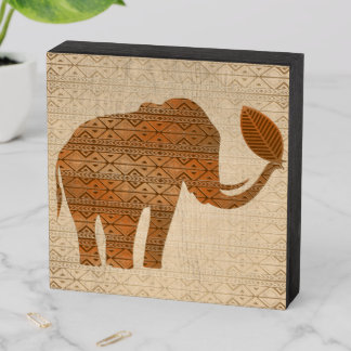 Elephant Tribal Art Design Wooden Box Sign