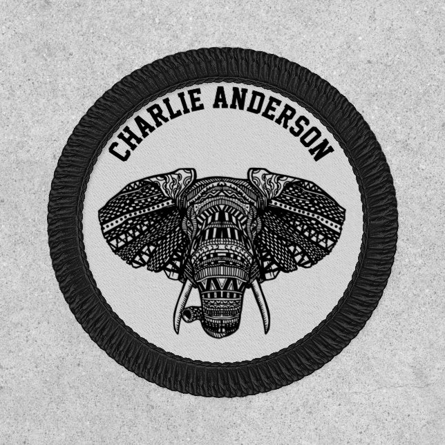 Elephant Tribal Mandala Huichol Art Patch (Front)