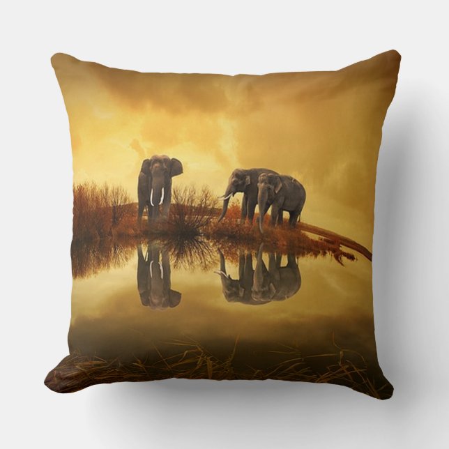 Elephant Trio Wildlife Throw Pillow (Front)